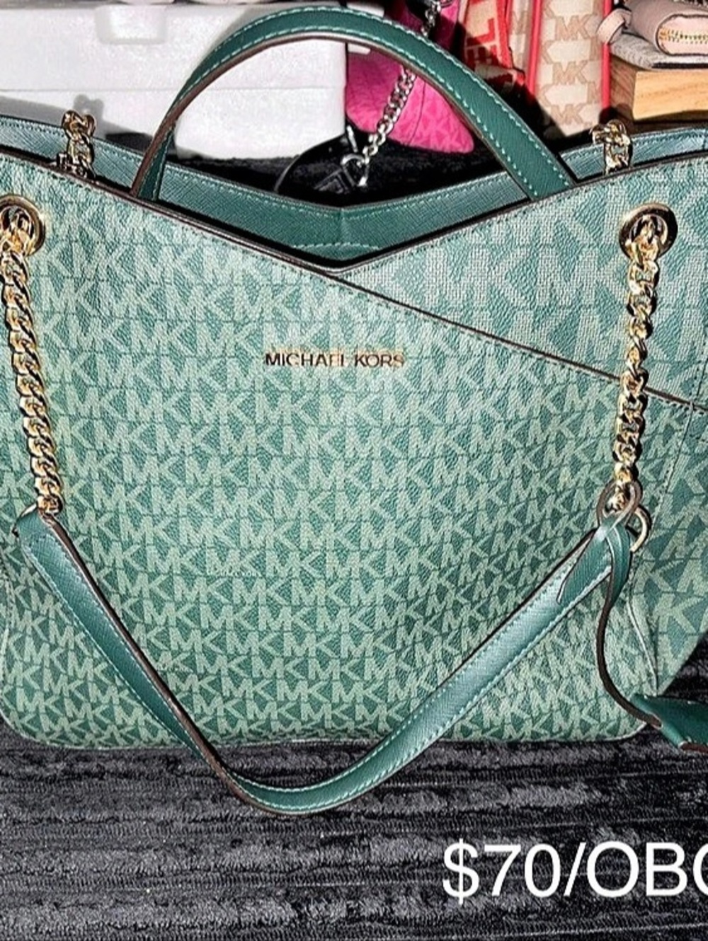 Michael Kors Jet Set Large Signature Logo Shoulder Bag Green